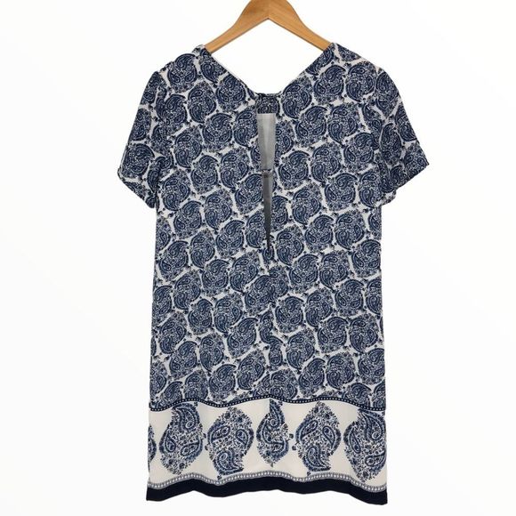 Lulus Taj Mahal Tour Blue Print Shift Mini Dress size XS Short Sleeve Cutout - Picture 9 of 13
